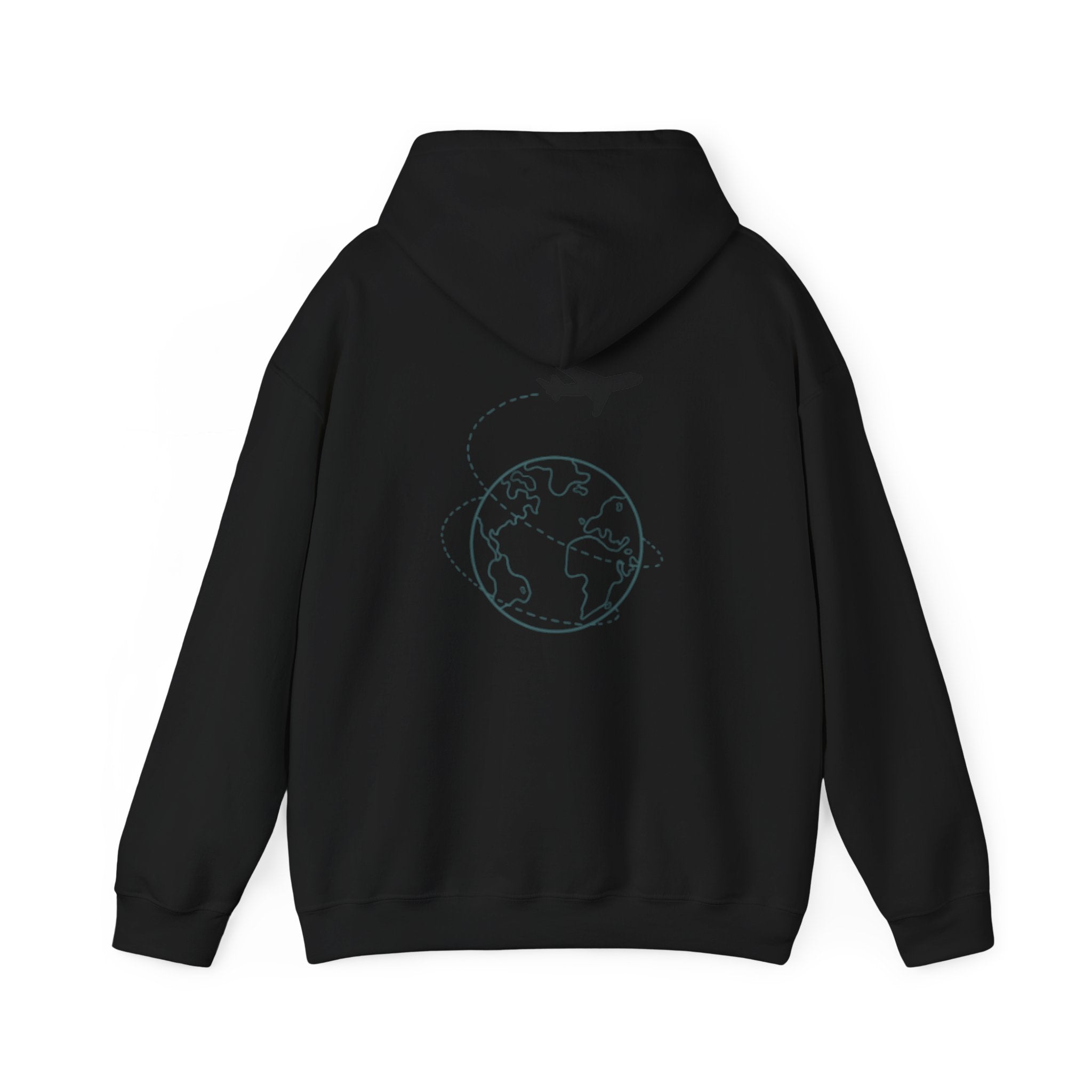 Loungeably Everyday Hoodie — Minimal Globe & Plane Graphic