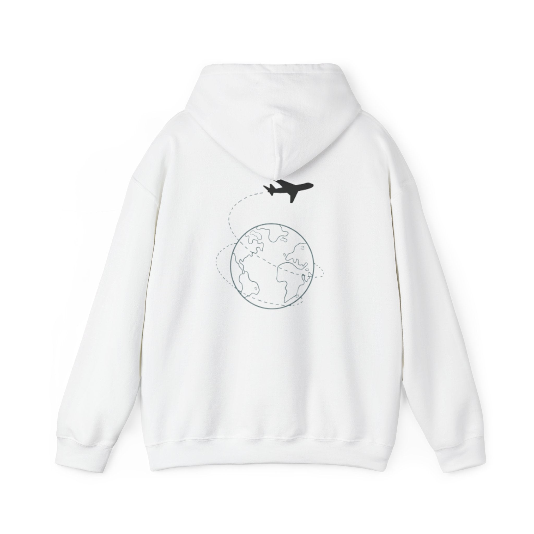 Loungeably Everyday Hoodie — Minimal Globe & Plane Graphic