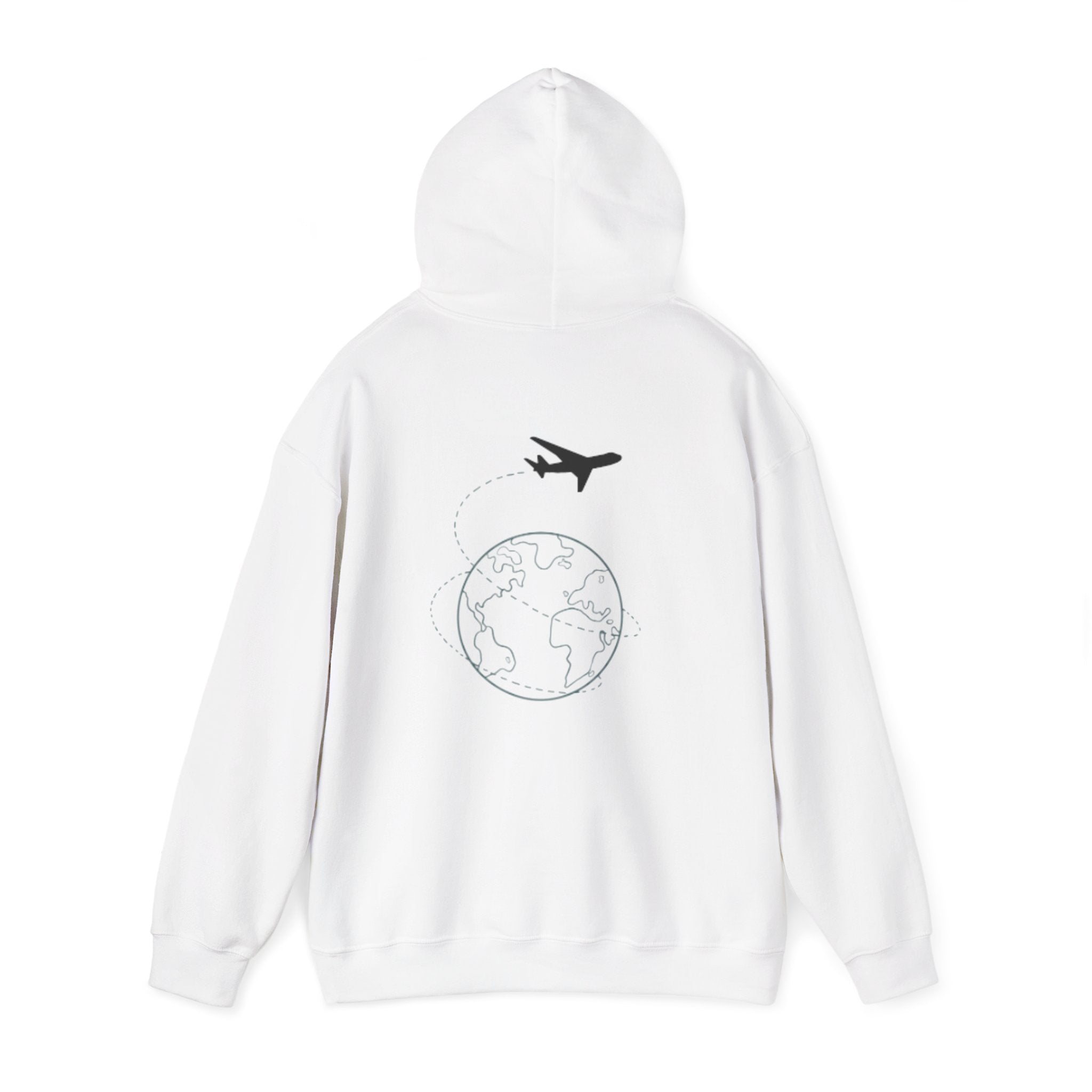 Loungeably Everyday Hoodie — Minimal Globe & Plane Graphic